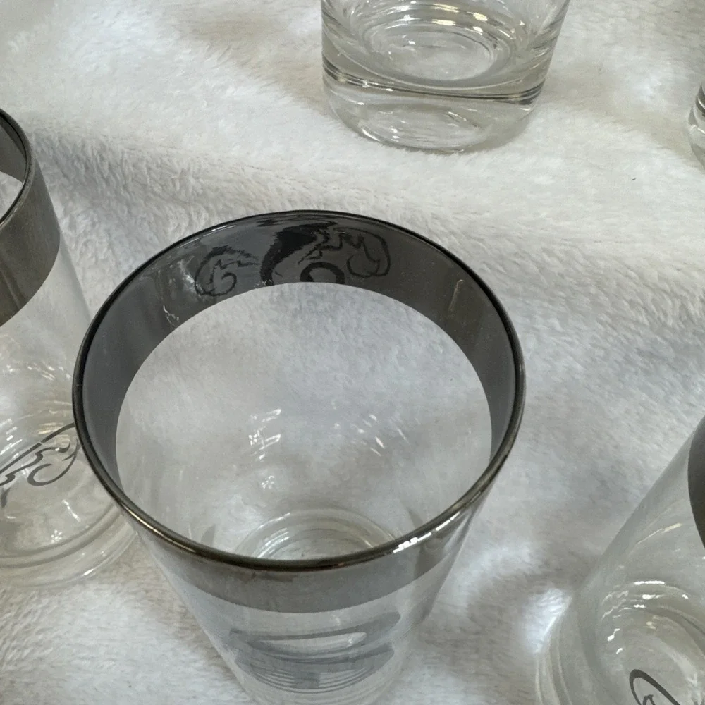 Set of 6‎ Vintage Monogrammed S Highball Glasses Silver Rimmed Barware